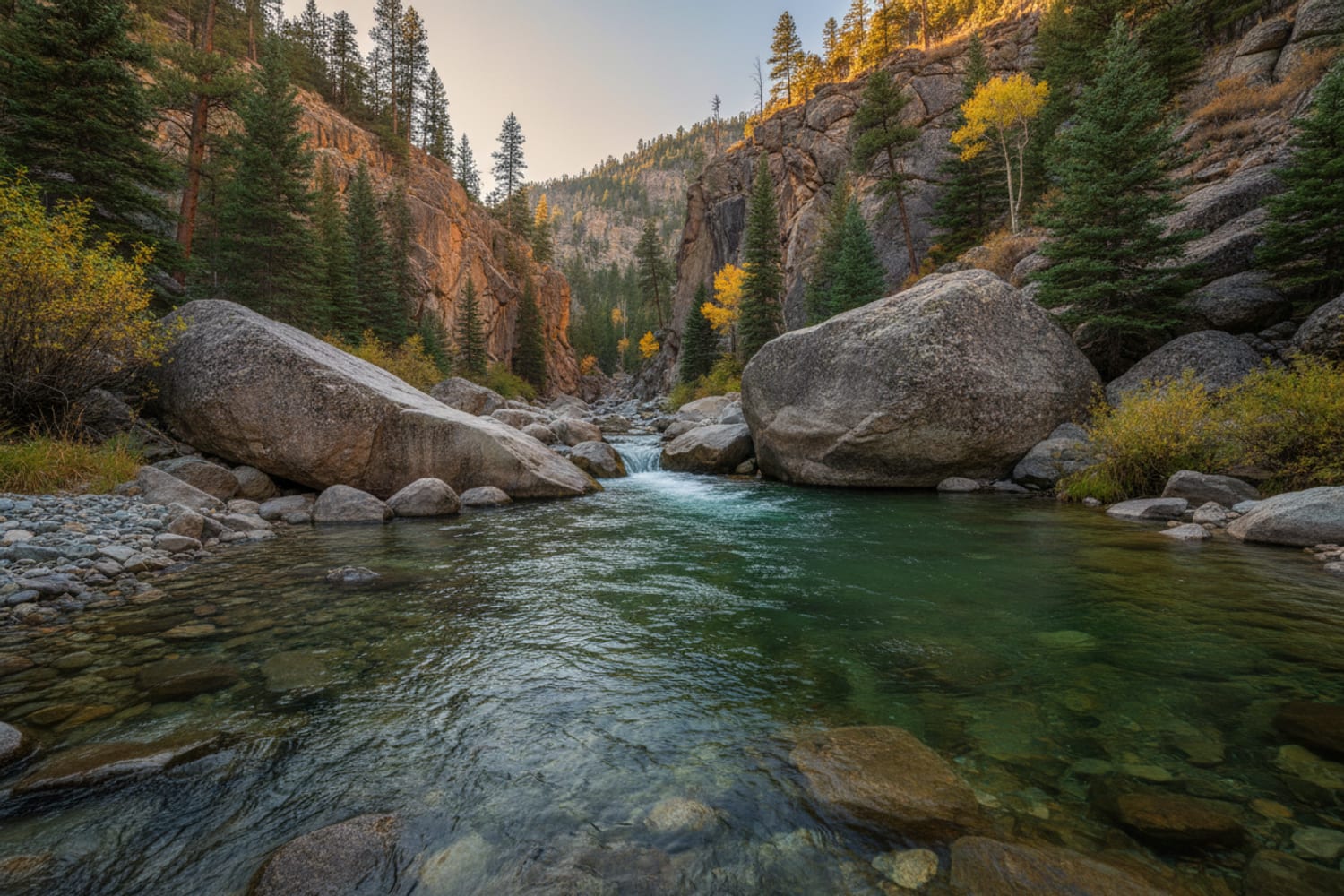 mountain river at golden hour