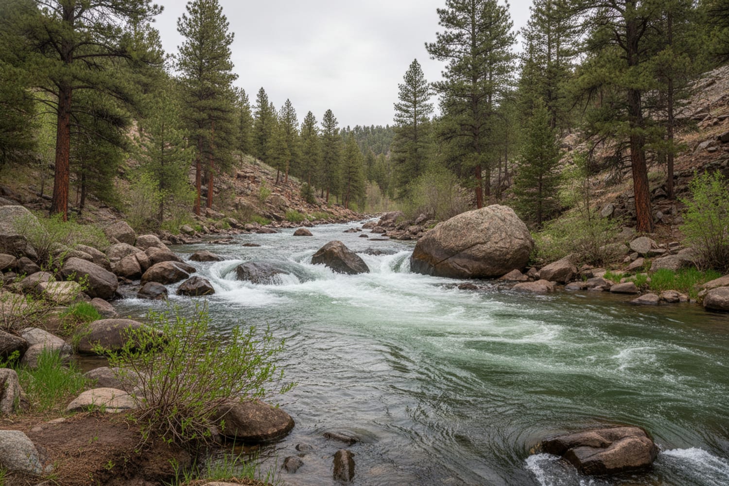 fall fly fisherman on a rocky river bank