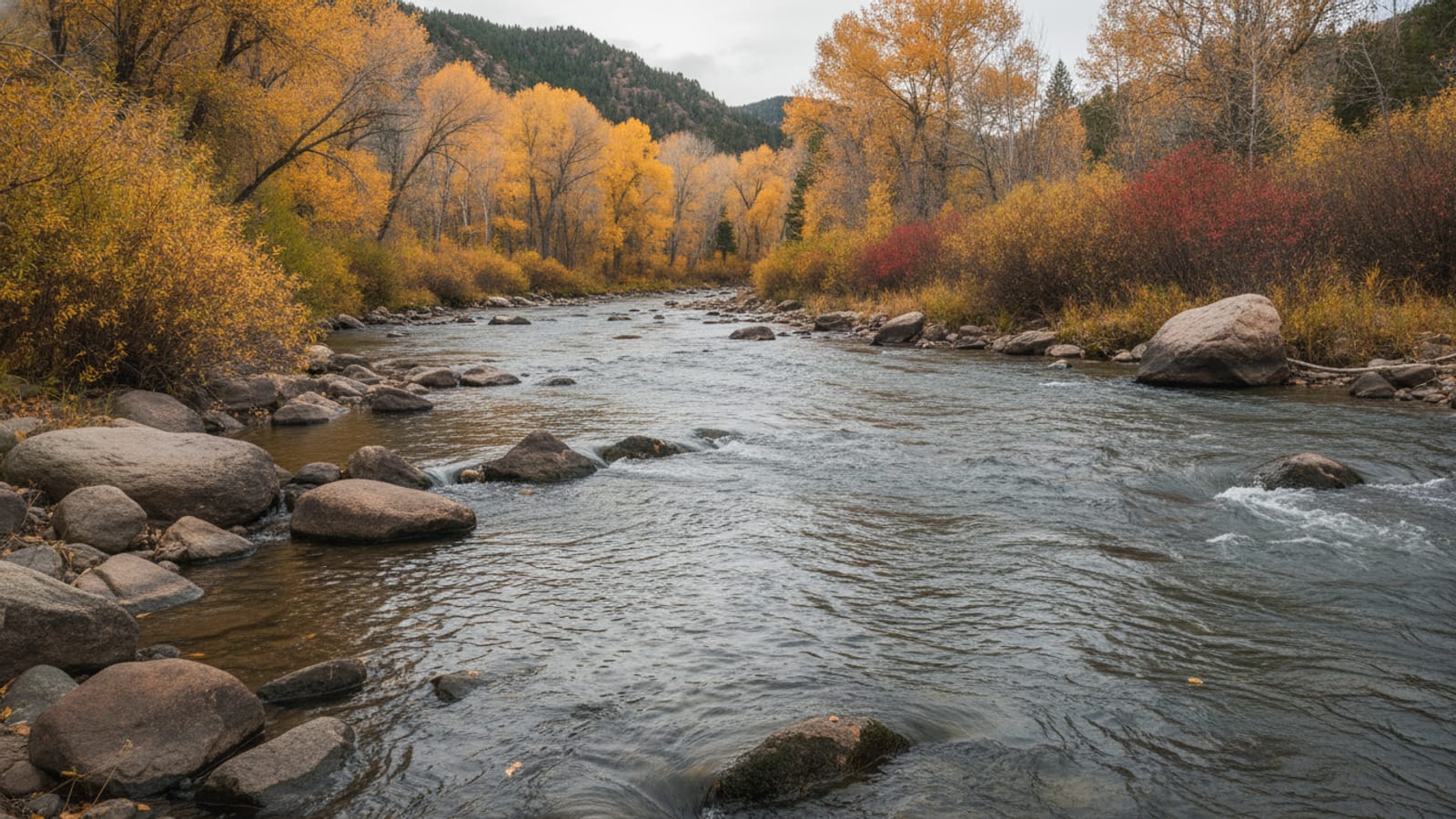 The South Platte in autumn under an overcast BWO sky