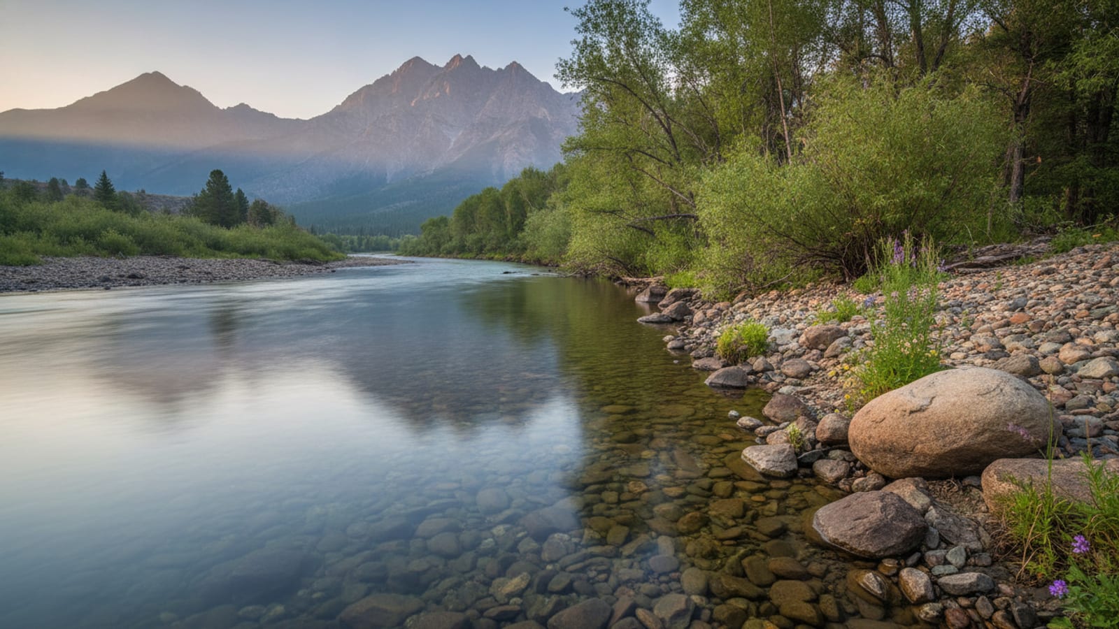 A Colorado tailwater bank on a calm morning