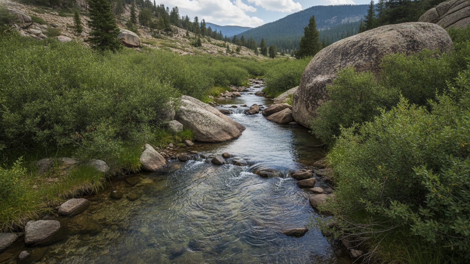 A tiny remote blue-line creek in the Colorado backcountry