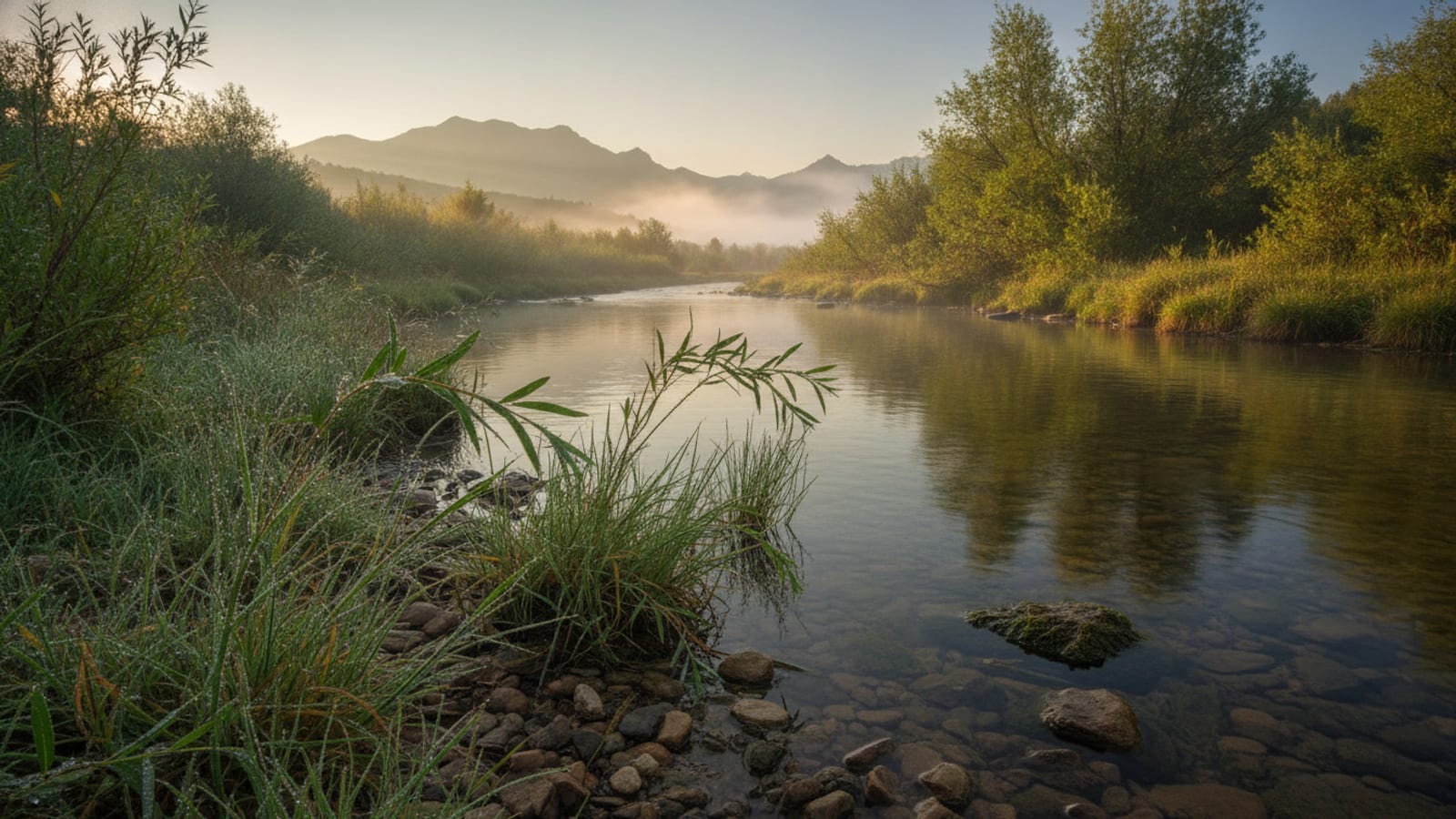 A quiet Colorado tailwater bank at first light